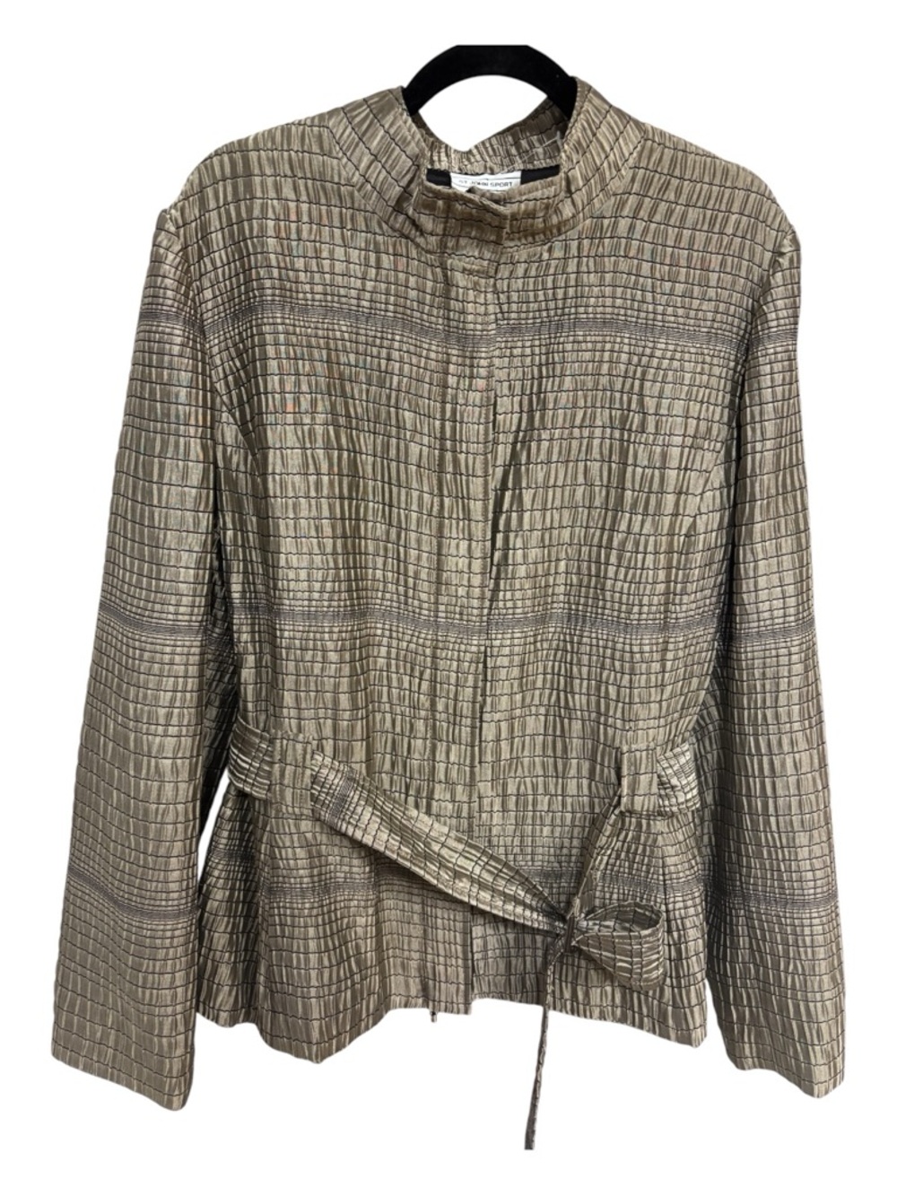NWT St John Sport Sheen Taupe Textured Spring Coat w Raccoon Fur Collar XL (L) - Picture 5 of 12